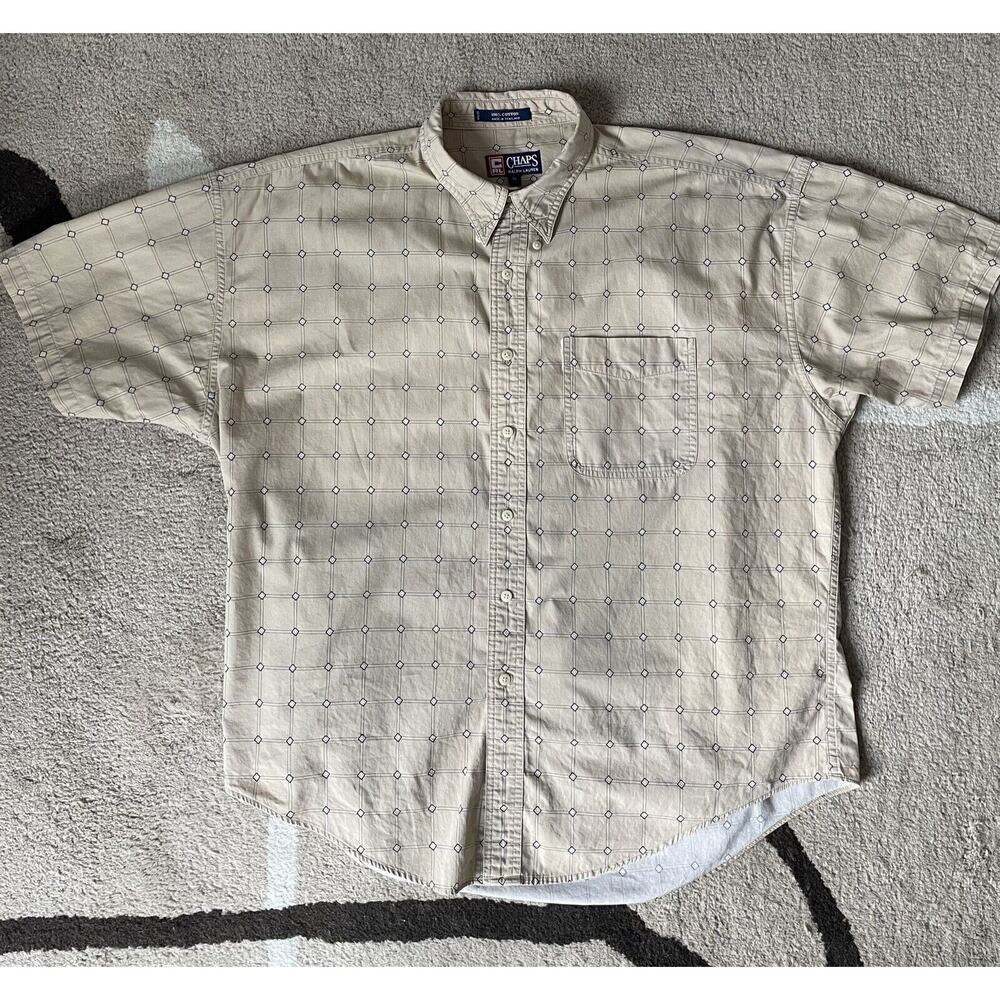 VINTAGE 90s CHAPS RALPH LAUREN KHAKI SHORT SLEEVE SHIRT-XL